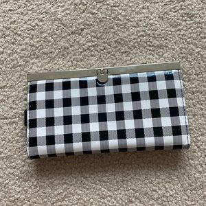 Black and white gingham wallet clutch